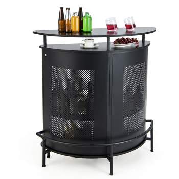 Tangkula 4-Tier Metal Home Bar Unit Liquor Bar Table w/Storage Shelves & 3 Glass Holders