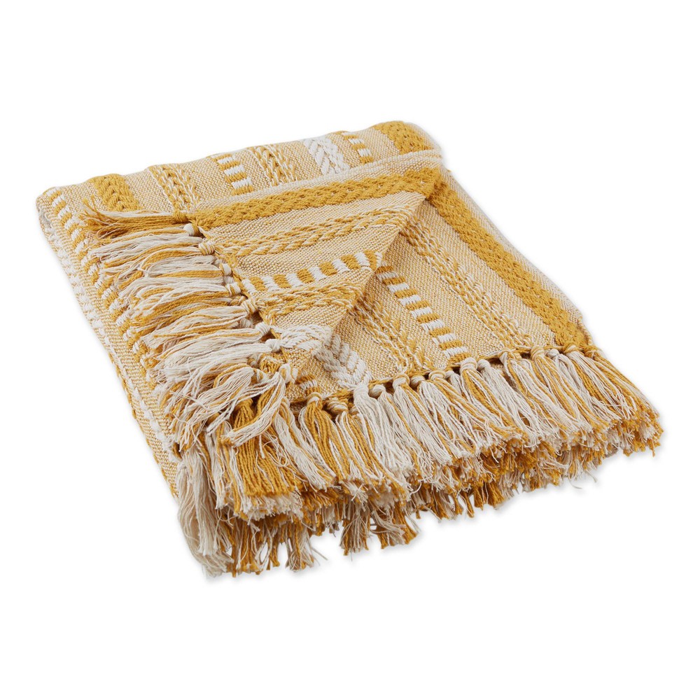 Photos - Duvet 50"x60" Braided Striped Throw Blanket Gold - Design Imports