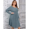 Coolmee Women Casual Round Neck Long Sleeve Loose Side Button Wide Hem Knit Textured Sweater Midi Dress - 2 of 4