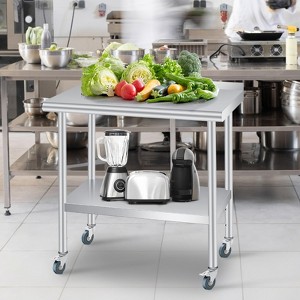 Stainless Steel Work Table - Heavy Duty Commercial Kitchen Workstation with Backsplash, 4 Casters & Adjustable Shelf - 1 of 4