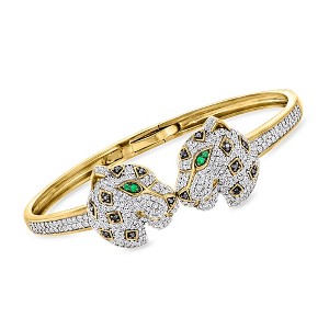 Ross-Simons 2.00 ct. t.w. White and Black Diamond Leopard Cuff Bracelet With Emeralds in 18kt Gold Over Sterling - 1 of 4