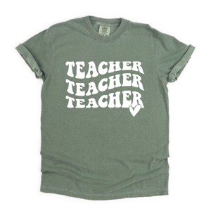 Simply Sage Market Teacher Stacked Wavy Heart Garment Dyed Tee - 1 of 4