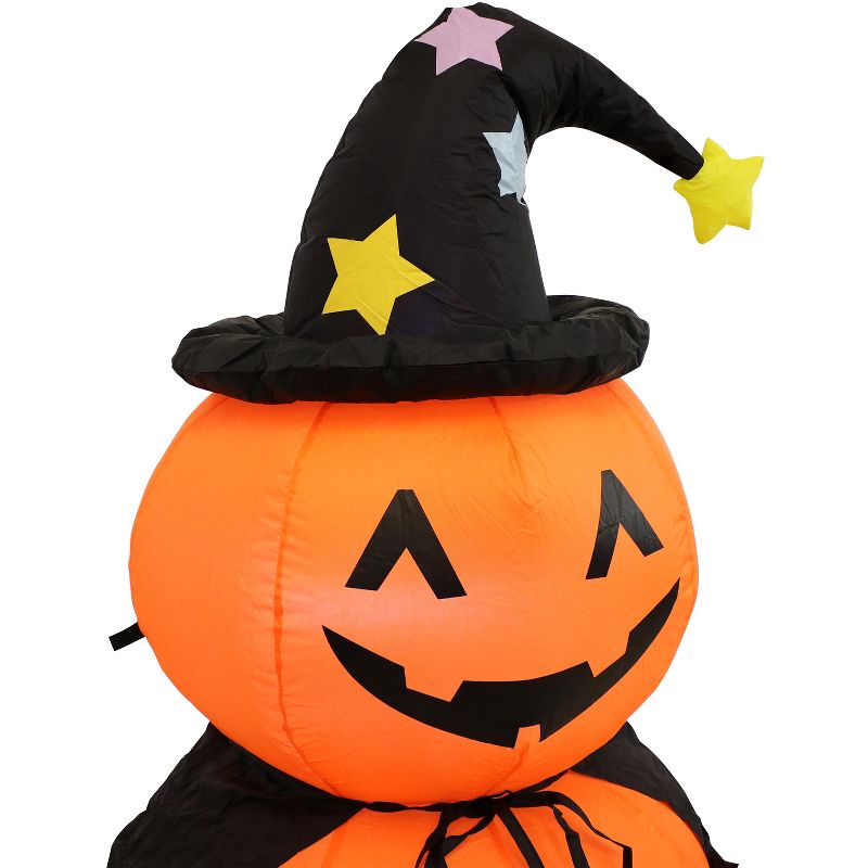 Sunnydaze 4 Foot Self Inflatable Blow Up Jack-O' Lantern Duo with Witch Hat Outdoor Holiday Halloween Lawn Decoration with LED Lights, 5 of 11