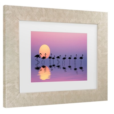 Champagne Framed Flamingo Sunset Canvas Print for Kids Nursery