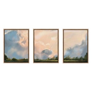 Kate & Laurel All Things Decor (Set of 3) Sylvie Clouds Triptych Framed Canvas Wall Art Set by Mary Sparrow Gold: Modern Vertical Digital Art - 1 of 4