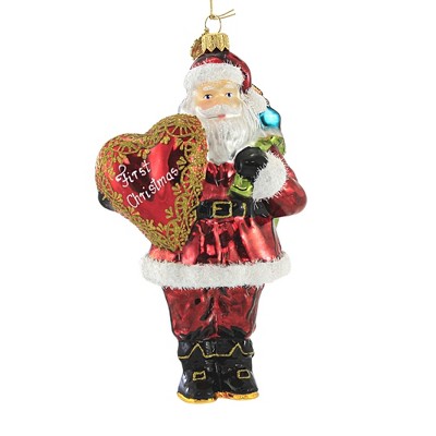 Huras 7.25" First Christmas Santa & Heart Ornament Wedding Love Marriage  -  Tree Ornaments