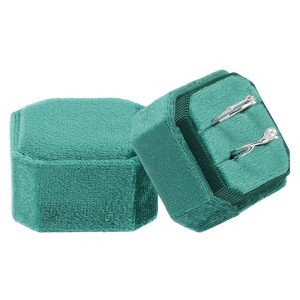 Unique Bargains Velvet Octagon Wedding Proposal Engagement 2 Slot Jewelry Storage Ring Box - 1 of 4