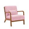 Natural Wooden Lounge Chair with Ribbed Corduroy Upholstery and Cushion for Living Room, Bedroom or Reading Corner-The Pop Home - 3 of 4
