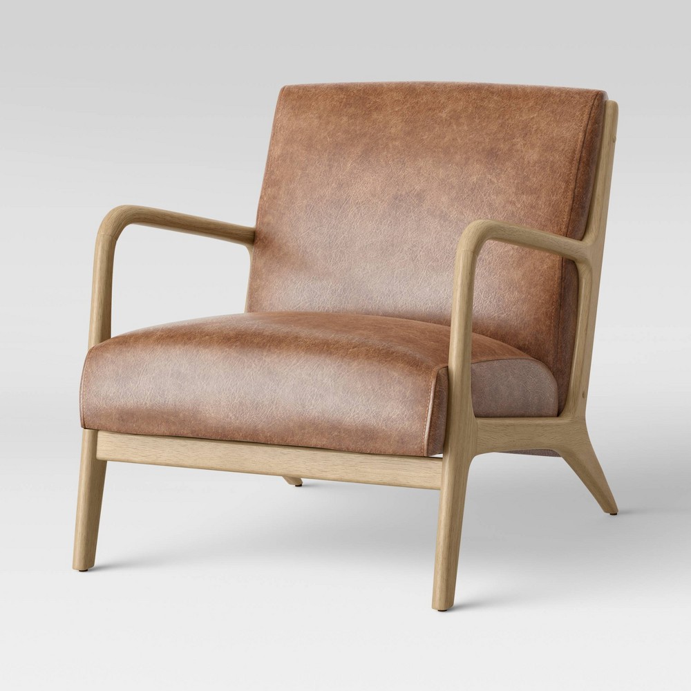 Photos - Chair Esters Wood Armchair Caramel Faux Leather - Threshold™