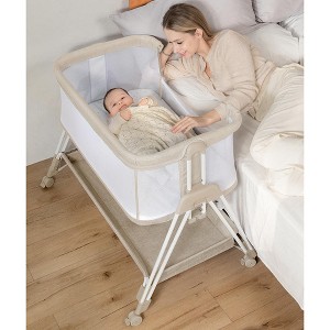 Fodoss Baby Bassinet Bedside Sleeper with Wheels & Storage Tray, Portable Crib for Newborns - 1 of 4