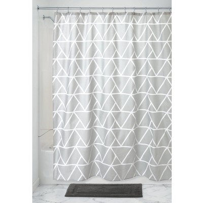 Gray and White Geometric Fabric Bathroom Shower Curtain with Liner