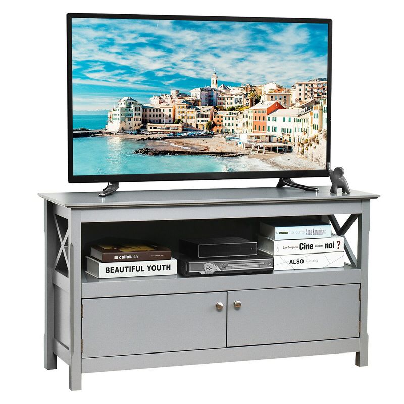 Costway Free Standing TV Cabinet Wooden Console TV Media Entertainment, 1 of 11