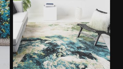 Glacier Blue and Multi Abstract 4' x 6' Synthetic Area Rug