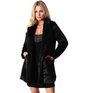 Allegra K Women's Lapel Collar Faux Fur Fuzzy Winter Long Overcoat with Pockets - 1 of 4