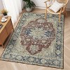 8x10 Vintage Medallion Rug – Washable Low-Pile Non-Slip Distressed Carpet for Living Room, Bedroom, Dining, Home Office, Red - 2 of 4