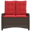 vidaXL Reclining Patio Bench - Brown Poly Rattan, Outdoor Garden Furniture with Cushions, Adjustable Backrest - 3 of 4