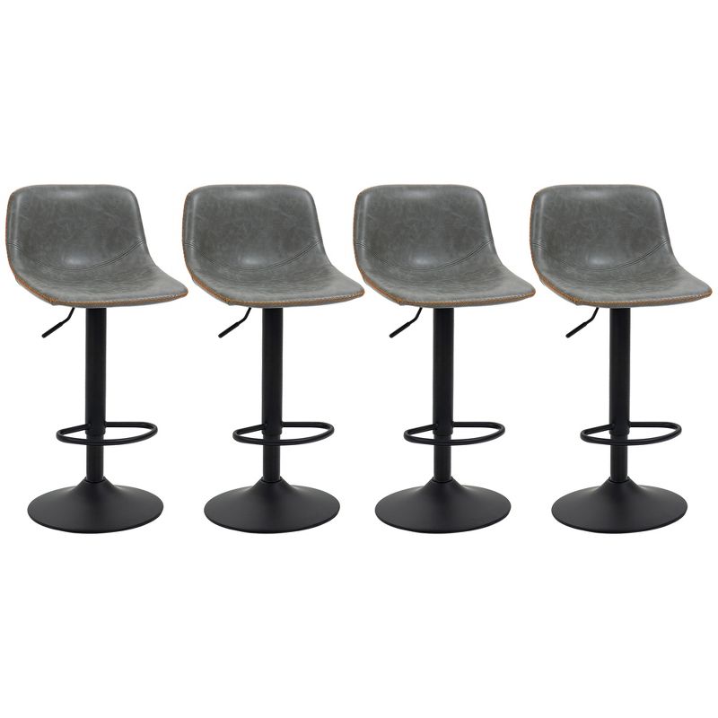 HOMCOM Adjustable Bar Stools Set of 4, Swivel Bar Height Chairs Barstools Padded with Back for Kitchen, Counter, and Home Bar, Gray, 4 of 7