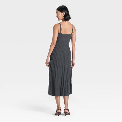 Women's Pleated Midi Sweater Dress - A New Day Charcoal Gray XXL