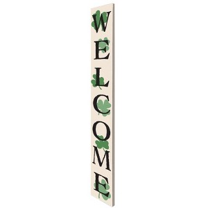 HomeRoots 72" Off White Black And Green Solid Wood Shamrock Welcome Porch Sign - 1 of 4