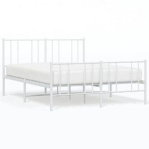 vidaXL White Full Metal Bed Frame with Headboard & Slats, No Mattress, Easy Assembly - 1 of 4