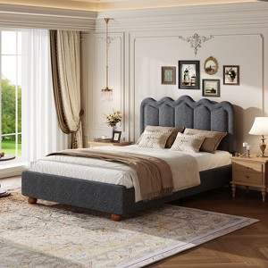 Bed Frame with Headboard, Boucle Bed Frame, Soft Upholstered Platform Cloud Bedframe - 1 of 4