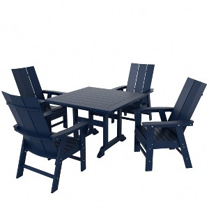 WestinTrends 5 Piece Outdoor Patio Dining Square Table and Modern Armchair Set - 1 of 2