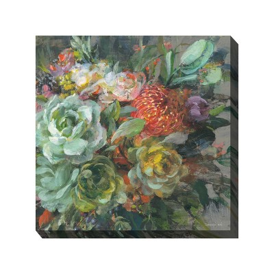 Cottage Garden West of The Wind Vintage Grace Green, Red, Yellow 24 x 24 Inch Waterproof Gallery Wrapped Canvas, Outdoor Garden, Yard, Patio All