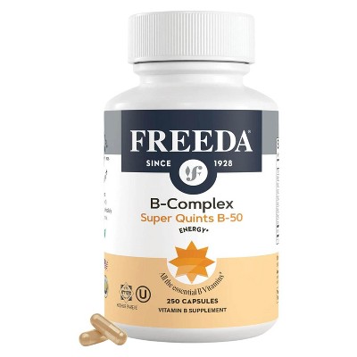 FREEDA Vitamin B Complex - Super Quints B-50 - Kosher Super B Complex Supplement for Women & Men with Vitamin B1, B2, B3, B6, B12 Plus Folic Acid