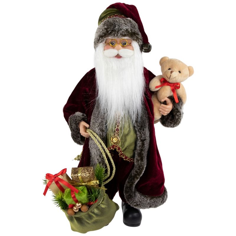 Northlight 16" Burgundy Santa Claus with Gift Bag Christmas Figure, 1 of 6