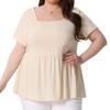 Agnes Orinda Women's Plus Size Square Neck Short Sleeve Ribbed Textured Peplum Babydoll Blouses - 2 of 4