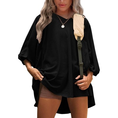 EXLURA Summer 3/4 Length Sleeve Womens Tops Casual Loose V Neck Tunic Tops Oversize T Shirts Solid Basic Tees Blouses 2025