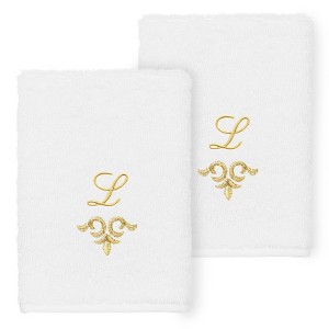 Linum Home Textiles 100% Turkish Cotton MONICA Gold Thread 2PC Embellished Washcloth Set - 1 of 3
