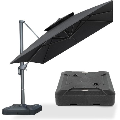 PURPLE LEAF Outdoor Cantilever Umbrella with Base Large Patio Umbrella Windproof Heavy Duty Hanging Offset Umbrella for Garden Outdoor Pool