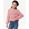 Girls Pullover Sweater Cable Knit Soft Comfy Sweater for Girls Crew Neck Sweater Puff Sleeve Ribbed Knit Cuff - 4 of 4