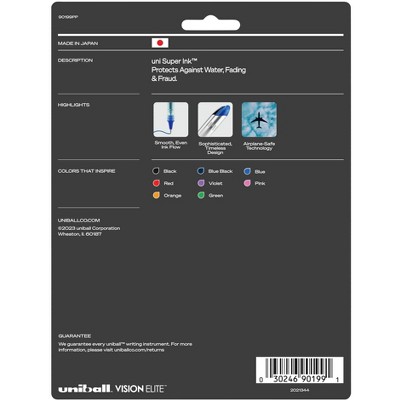 uni Vision Elite Roller Ball Stick Pen, 0.8 mm Bold Tip, Assorted Colors, Set of 8