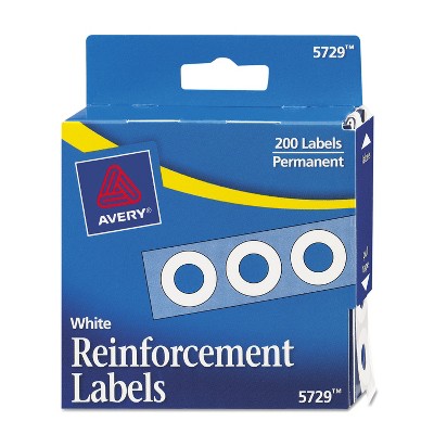 Avery Dispenser Pack Hole Reinforcements 1/4" Dia White 200/Pack 05729