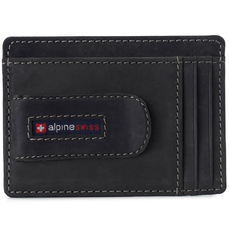 Alpine Swiss Dermot Mens RFID Safe Money Clip Front Pocket Wallet Leather Comes in Gift Box, 1 of 7