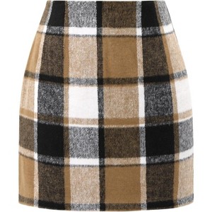 Women's Plaid High Waist Mini Skirt - Fall Bodycon Dress for Fashion Outfits 01 Brown New - 1 of 4