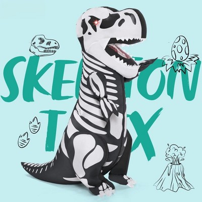 Joyfy Adults' Halloween Costume Inflatable Skeleton Dinosaur Costume with LED Light Eyes, Full Body T-Rex Blow Up Costume for Adults