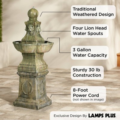 Tuscan Garden Pedestal Rustic Faux Stone Outdoor Water Fountain 54"