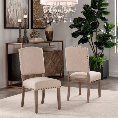 Set of 2 Iverson Nailhead Trim Gray Oak Finish Linen Side Chairs - Inspire Q