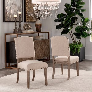 Set of 2 Iverson Nailhead Trim Gray Oak Finish Linen Side Chairs - Inspire Q - 1 of 4