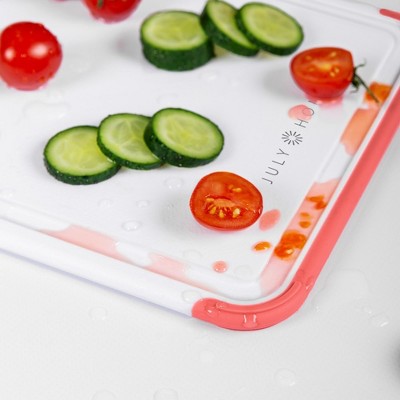 Pink and White Plastic Cutting Board Set with Juice Grooves