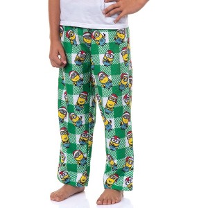 Minions Pajama Pants Boys Christmas Santa Minion Plaid Fleece PJ Bottoms For Kids - 1 of 4