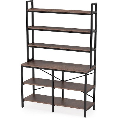 Tribesigns Industrial 6-tier Bookshelf, Storage Rack with X-shaped Frame, Rustic Bookcase for Living Room, Bedroom, Office