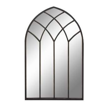 Traditional Iron Metal Window Pane Inspired Wall Mirror with Arched Top Black - Olivia & May