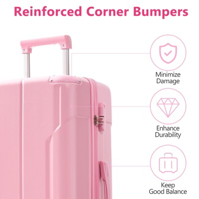 Vynxaria 3-Piece Durable ABS Hard Shell Suitcase Set Pink 20/24/28" Double Spinner Wheels Lightweight Design