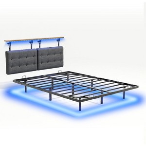 Karl Home Gray Full Size Floating Metal Bed Frame with Hanging Linen Headboard - 1 of 4