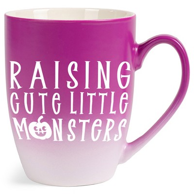 Elanze Designs Raising Little Monsters Two Toned Ombre Matte Pink and White 12 ounce Ceramic Stoneware Coffee Cup Mug