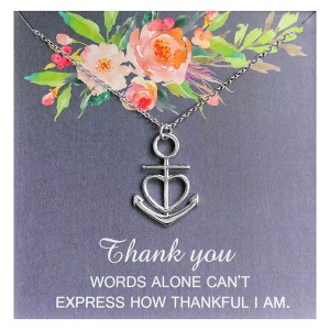 Thank You Greeting Card Silver Anchor Heart Necklace Womens Ginger Lyne Collection - 1 of 4